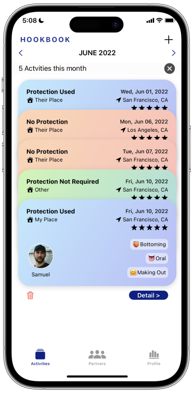 HookBook activity journal with protection, locations, and activity tags